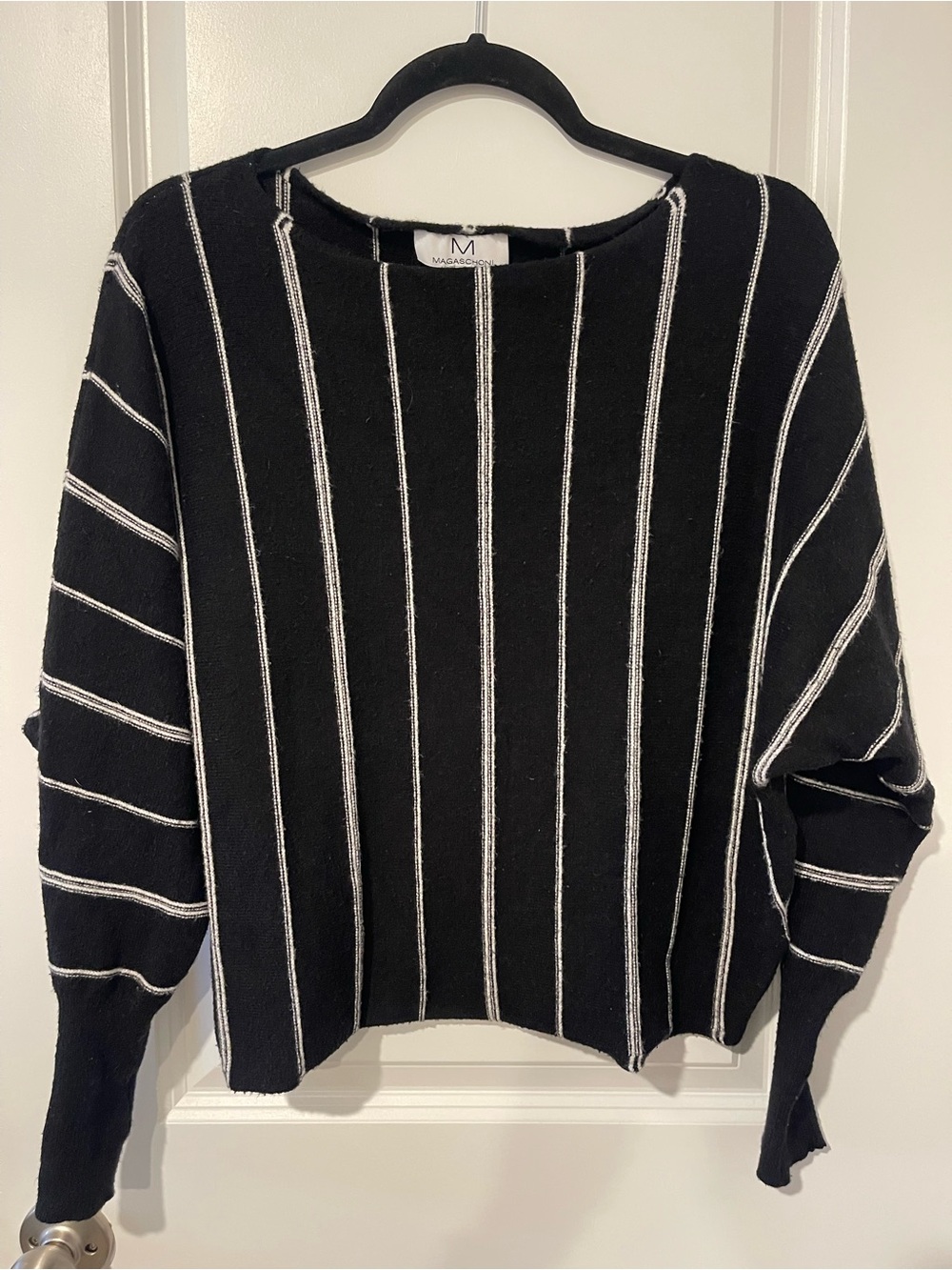 Magaschoni Black Sweater with White Pinstripes